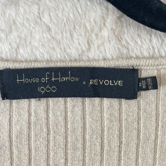 House of Harlow 1960 X Revolve Sweater Women's XS Ribbed Knit Pullover Beige - Picture 2 of 9